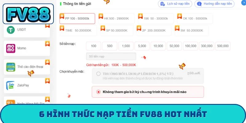 Hướng Dẫn Nạp Tiền FV88 - 4 Cách Nạp Siêu Tốc An Toàn 6 hình thức nạp tiền FV88 hot nhất